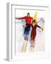 "Couple Downhill Skiing,"January 1, 1937-R.J. Cavaliere-Framed Giclee Print