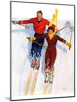 "Couple Downhill Skiing,"January 1, 1937-R.J. Cavaliere-Mounted Giclee Print