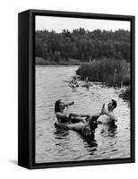 Couple Drinking Beer at Inner Tube Floating Party on the Apple River-Alfred Eisenstaedt-Framed Stretched Canvas