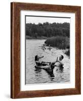 Couple Drinking Beer at Inner Tube Floating Party on the Apple River-Alfred Eisenstaedt-Framed Photographic Print