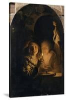 Couple éclairé par une bougie-Godfried Schalcken-Stretched Canvas