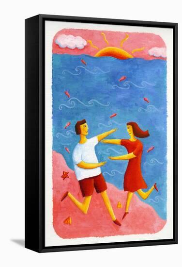 Couple Embracing on Beach, 2003-Julie Nicholls-Framed Stretched Canvas