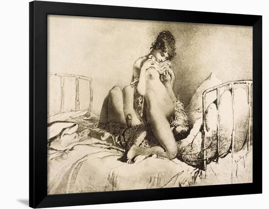 Couple Engaged in Foreplay, Plate 6 from Liebe-Mihaly von Zichy-Framed Giclee Print