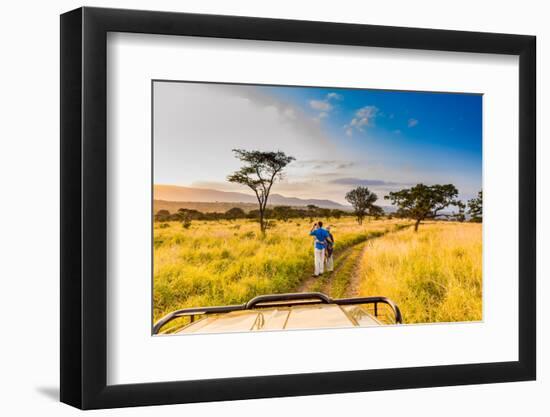 Couple enjoying view at a safari camp, Zululand, South Africa-Laura Grier-Framed Photographic Print