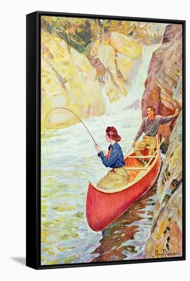 Couple Fishing Near a Waterfall-Philip Russell Goodwin-Framed Stretched Canvas