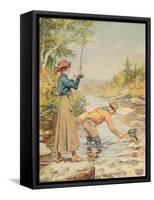 Couple Fishing on a River-null-Framed Stretched Canvas