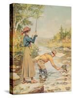 Couple Fishing on a River-null-Stretched Canvas