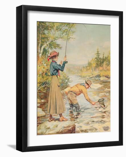 Couple Fishing on a River-null-Framed Giclee Print