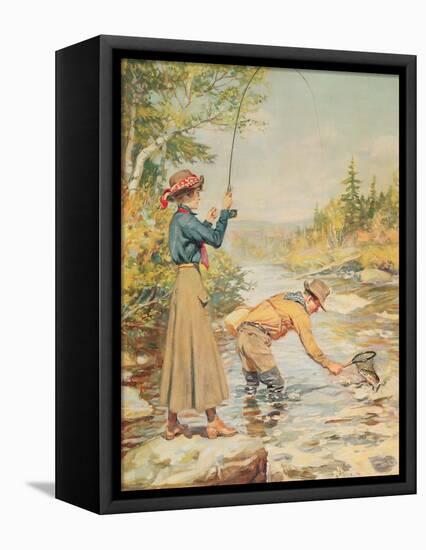 Couple Fishing on a River-null-Framed Stretched Canvas