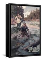 Couple Fishing-Oliver Kem-Framed Stretched Canvas