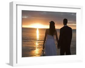 Couple Hand in Hand Watch Sun Set from Beach, Kingfisher Bay, Fraser Island, Queensland, Australia-Andrew Watson-Framed Photographic Print