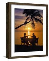 Couple Having Dinner at the Beach, Toasting Glasses, Maldives, Indian Ocean, Asia-Sakis Papadopoulos-Framed Photographic Print