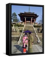 Couple Holding Parasol, Kiyomizu Dera Temple, Kyoto, Japan-Christian Kober-Framed Stretched Canvas