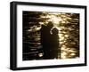 Couple Hug Each Other in the Winter Sunshine by the River Danube in Budapest, Hungary-null-Framed Photographic Print