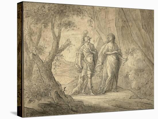 Couple in a Forest (Pencil & Ink on Paper)-Gasparo Diziani-Stretched Canvas
