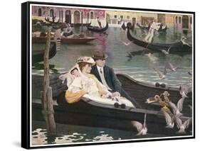 Couple in a Gondola on the Canals of Venice-L. De Joncieres-Framed Stretched Canvas