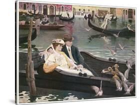 Couple in a Gondola on the Canals of Venice-L. De Joncieres-Stretched Canvas