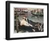 Couple in a Gondola on the Canals of Venice-L. De Joncieres-Framed Art Print