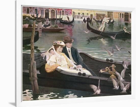 Couple in a Gondola on the Canals of Venice-L. De Joncieres-Framed Art Print