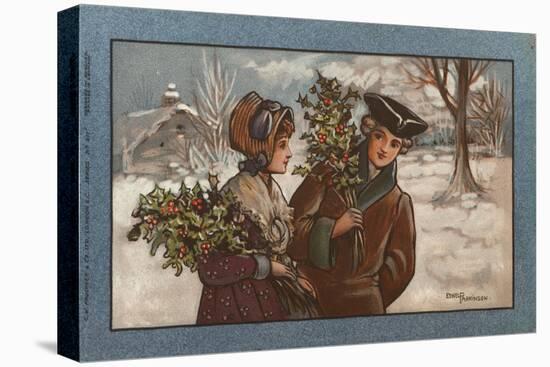 Couple in a Snowy Landscape-null-Stretched Canvas