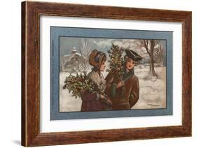 Couple in a Snowy Landscape-null-Framed Art Print