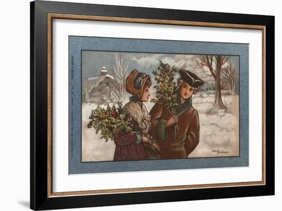 Couple in a Snowy Landscape-null-Framed Art Print