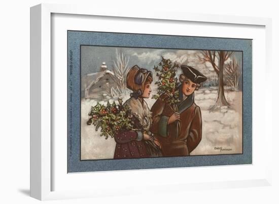 Couple in a Snowy Landscape-null-Framed Art Print