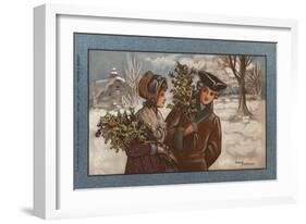 Couple in a Snowy Landscape-null-Framed Art Print