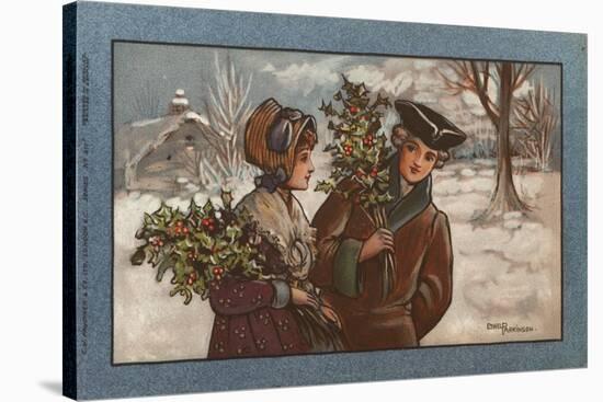 Couple in a Snowy Landscape-null-Stretched Canvas