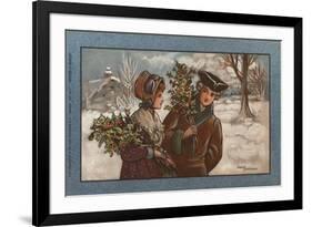 Couple in a Snowy Landscape-null-Framed Premium Giclee Print