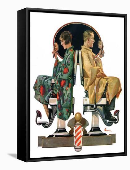 "Couple in Barber Chairs,"May 10, 1930-Elbert Mcgran Jackson-Framed Stretched Canvas