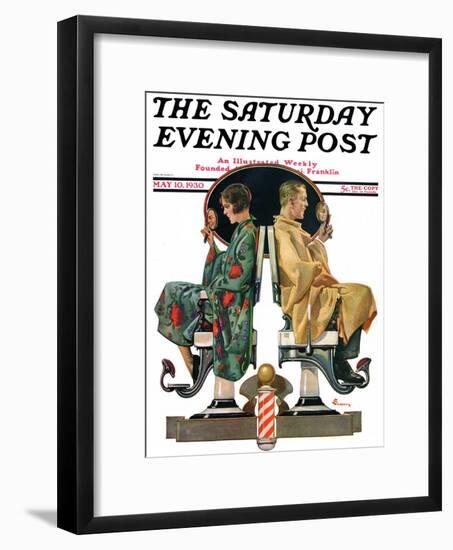 "Couple in Barber Chairs," Saturday Evening Post Cover, May 10, 1930-Elbert Mcgran Jackson-Framed Giclee Print