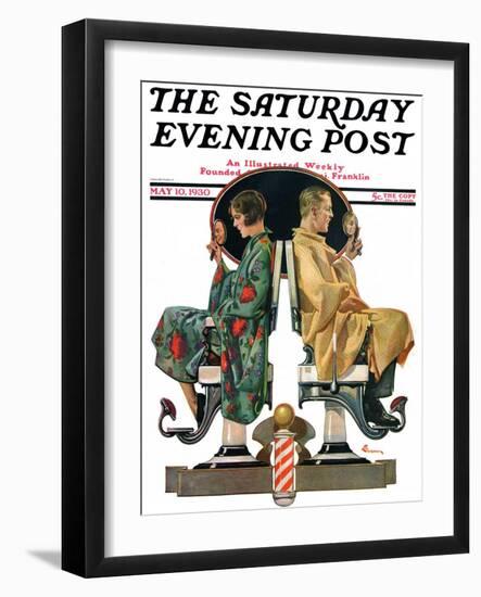 "Couple in Barber Chairs," Saturday Evening Post Cover, May 10, 1930-Elbert Mcgran Jackson-Framed Giclee Print