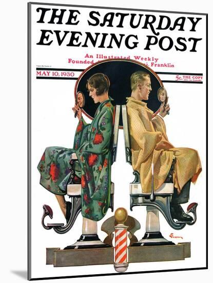 "Couple in Barber Chairs," Saturday Evening Post Cover, May 10, 1930-Elbert Mcgran Jackson-Mounted Giclee Print