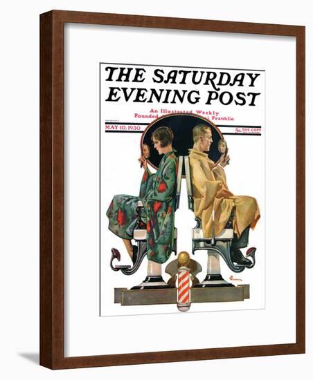 "Couple in Barber Chairs," Saturday Evening Post Cover, May 10, 1930-Elbert Mcgran Jackson-Framed Giclee Print