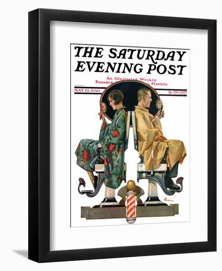 "Couple in Barber Chairs," Saturday Evening Post Cover, May 10, 1930-Elbert Mcgran Jackson-Framed Giclee Print