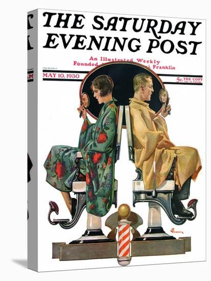 "Couple in Barber Chairs," Saturday Evening Post Cover, May 10, 1930-Elbert Mcgran Jackson-Stretched Canvas