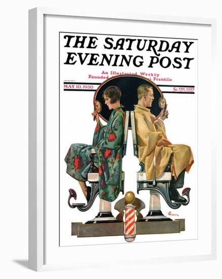 "Couple in Barber Chairs," Saturday Evening Post Cover, May 10, 1930-Elbert Mcgran Jackson-Framed Giclee Print