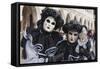 Couple in Black and White with Clown Puppet, Venice Carnival, Venice, Veneto, Italy, Europe-James Emmerson-Framed Stretched Canvas
