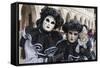 Couple in Black and White with Clown Puppet, Venice Carnival, Venice, Veneto, Italy, Europe-James Emmerson-Framed Stretched Canvas