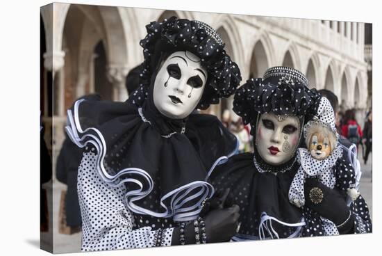 Couple in Black and White with Clown Puppet, Venice Carnival, Venice, Veneto, Italy, Europe-James Emmerson-Stretched Canvas