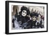 Couple in Black and White with Clown Puppet, Venice Carnival, Venice, Veneto, Italy, Europe-James Emmerson-Framed Photographic Print