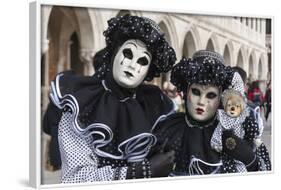 Couple in Black and White with Clown Puppet, Venice Carnival, Venice, Veneto, Italy, Europe-James Emmerson-Framed Photographic Print