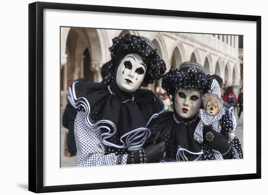 Couple in Black and White with Clown Puppet, Venice Carnival, Venice, Veneto, Italy, Europe-James Emmerson-Framed Photographic Print