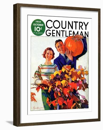 "Couple in Fall," Country Gentleman Cover, October 1, 1935-F. Sands Brunner-Framed Giclee Print
