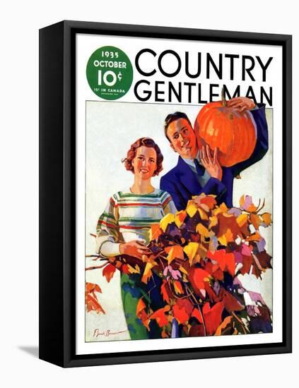 "Couple in Fall," Country Gentleman Cover, October 1, 1935-F. Sands Brunner-Framed Stretched Canvas