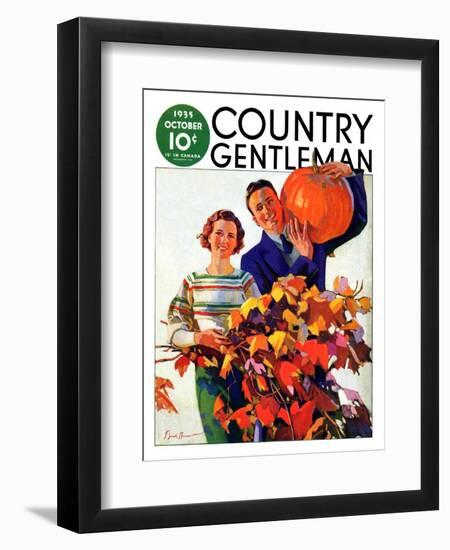 "Couple in Fall," Country Gentleman Cover, October 1, 1935-F. Sands Brunner-Framed Premium Giclee Print