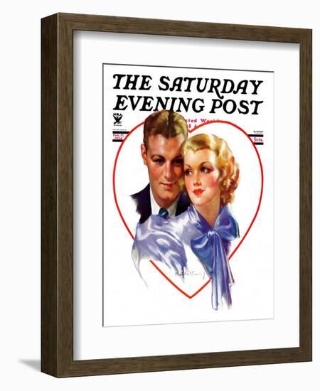 "Couple in Heart," Saturday Evening Post Cover, February 17, 1934-Bradshaw Crandall-Framed Giclee Print