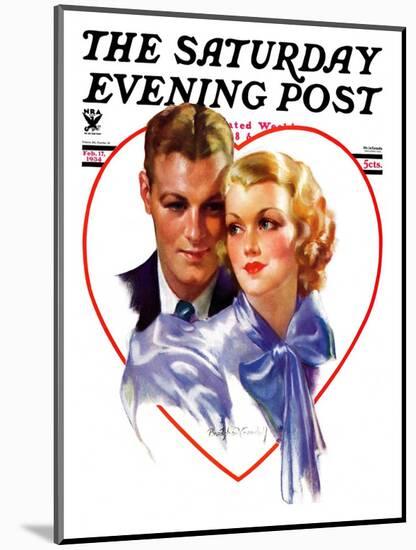 "Couple in Heart," Saturday Evening Post Cover, February 17, 1934-Bradshaw Crandall-Mounted Giclee Print