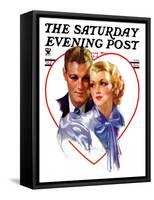 "Couple in Heart," Saturday Evening Post Cover, February 17, 1934-Bradshaw Crandall-Framed Stretched Canvas